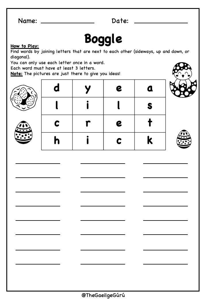 An Cháisc - Billeoga Oibre / Easter - Worksheets