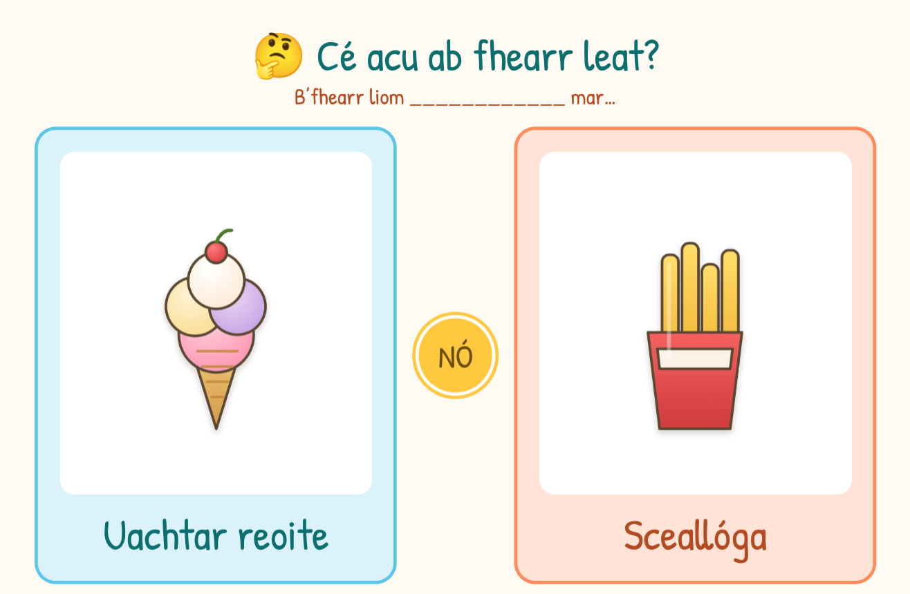 Cé acu ab fhearr leat? – Summer Irish Oral Language Cards (Saor in Aisce / FREE)